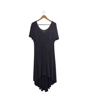 Filigree Ltd. Vintage Elegant Black Glitter Party Cocktail Short Sleeve Dress